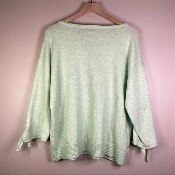 Loft mint green 3/4 tie sleeves XL cotton blend sweater - Picture 2 of 4